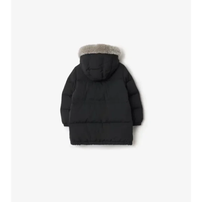 Nylon-Daunenmantel mit Kunstfellbesatz