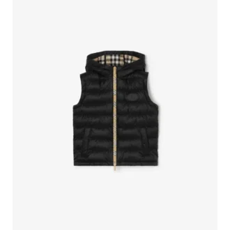 Puffer-Weste mit Kapuze aus Nylon mit Burberry-Karomuster