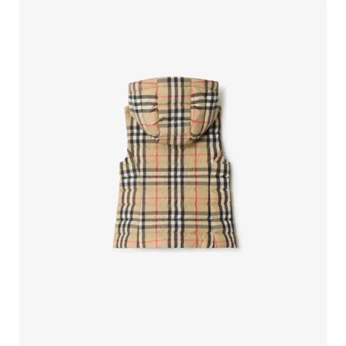 Puffer-Weste mit Kapuze im Burberry-Karomuster
