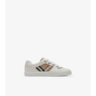 Sneaker aus Baumwolle und Leder mit Karomuster