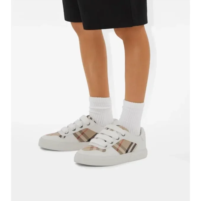 Sneaker aus Baumwolle und Leder mit Karomuster