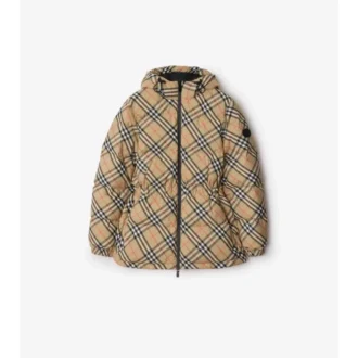 Steppjacke mit Kapuze aus Nylon im Burberry-Karomuster