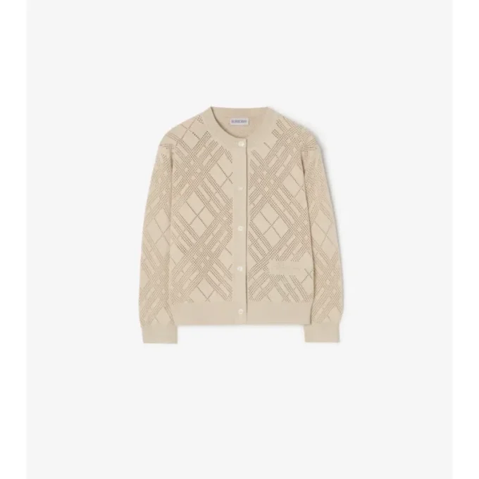 Strickjacke aus Baumwolle mit Pointelle-Muster