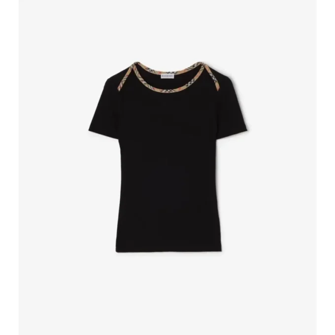 T-Shirt aus Stretch-Baumwolle mit Karobordüre
