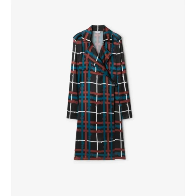 Trenchcoat-Kleid aus Viskose mit Karomuster und Gürtel