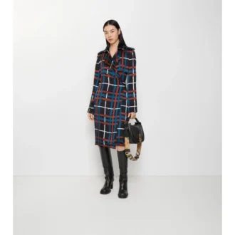Trenchcoat-Kleid aus Viskose mit Karomuster und Gürtel