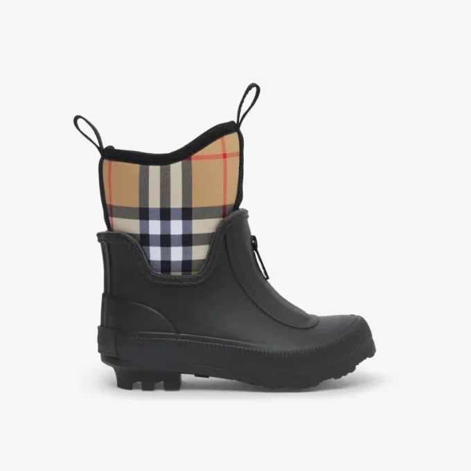 Vintage Check-Neopren- und Gummi-Regenstiefel