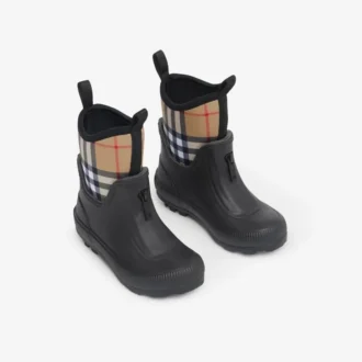 Vintage Check-Neopren- und Gummi-Regenstiefel
