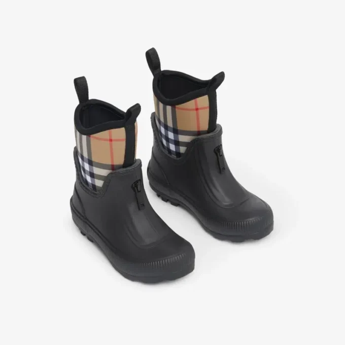 Vintage Check-Neopren- und Gummi-Regenstiefel