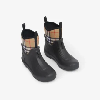 Vintage Check-Neopren- und Gummi-Regenstiefel