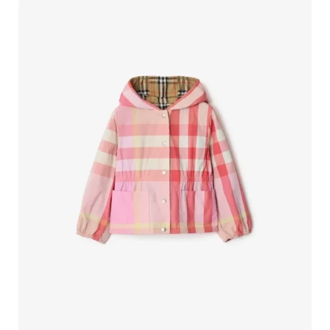 Wendbare Nylon-Kapuzenjacke mit Karomuster