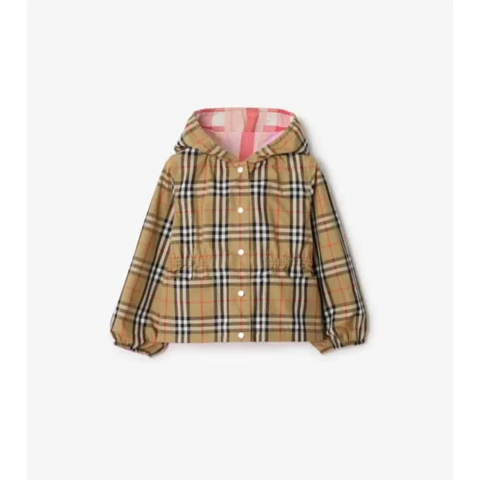 Wendbare Nylon-Kapuzenjacke mit Karomuster