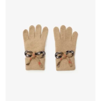 Woll-Kaschmir-Handschuhe mit Karomuster und Schleife